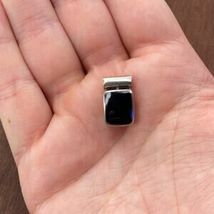 Vintage 925 Sterling Silver Black Onyx Artsy Slide Pendant Bracelet Charm